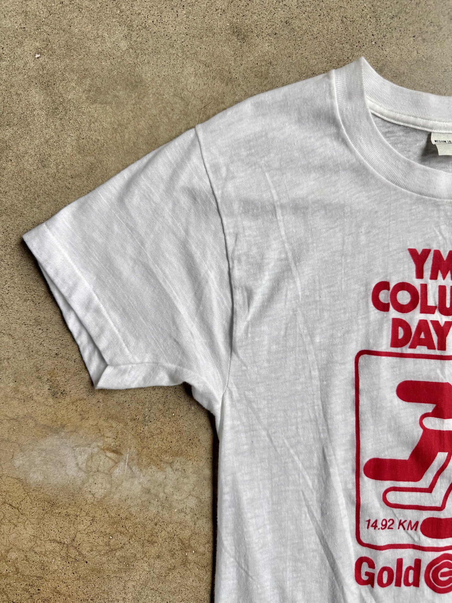 Vintage 1970s YMCA Columbus Day Run White Graphic Tee | XS/S