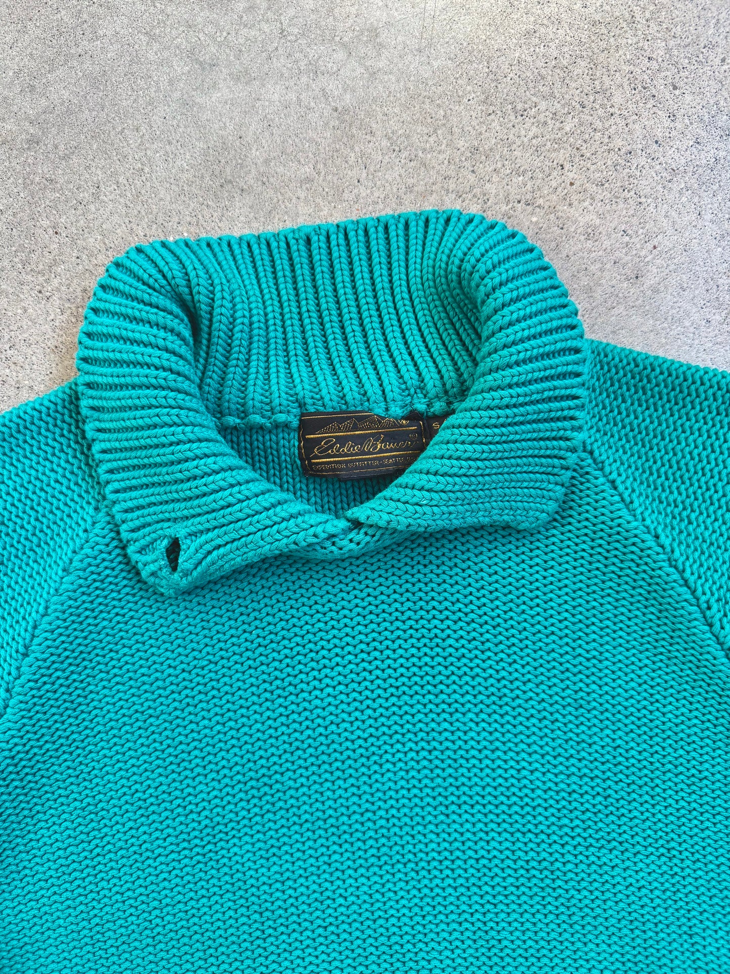 Vintage 1980s Eddie Bauer Teal 100% Cotton Knit Collared Sweater | Small