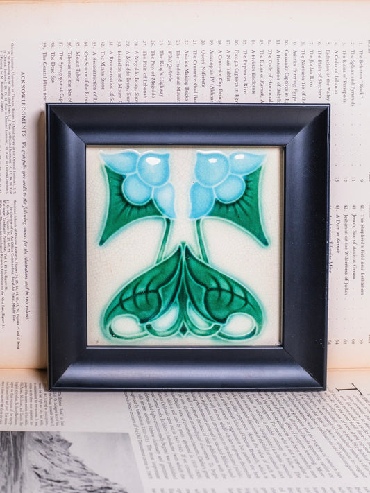 Antique-Style Art Nouveau Blue Flower Tile Art
