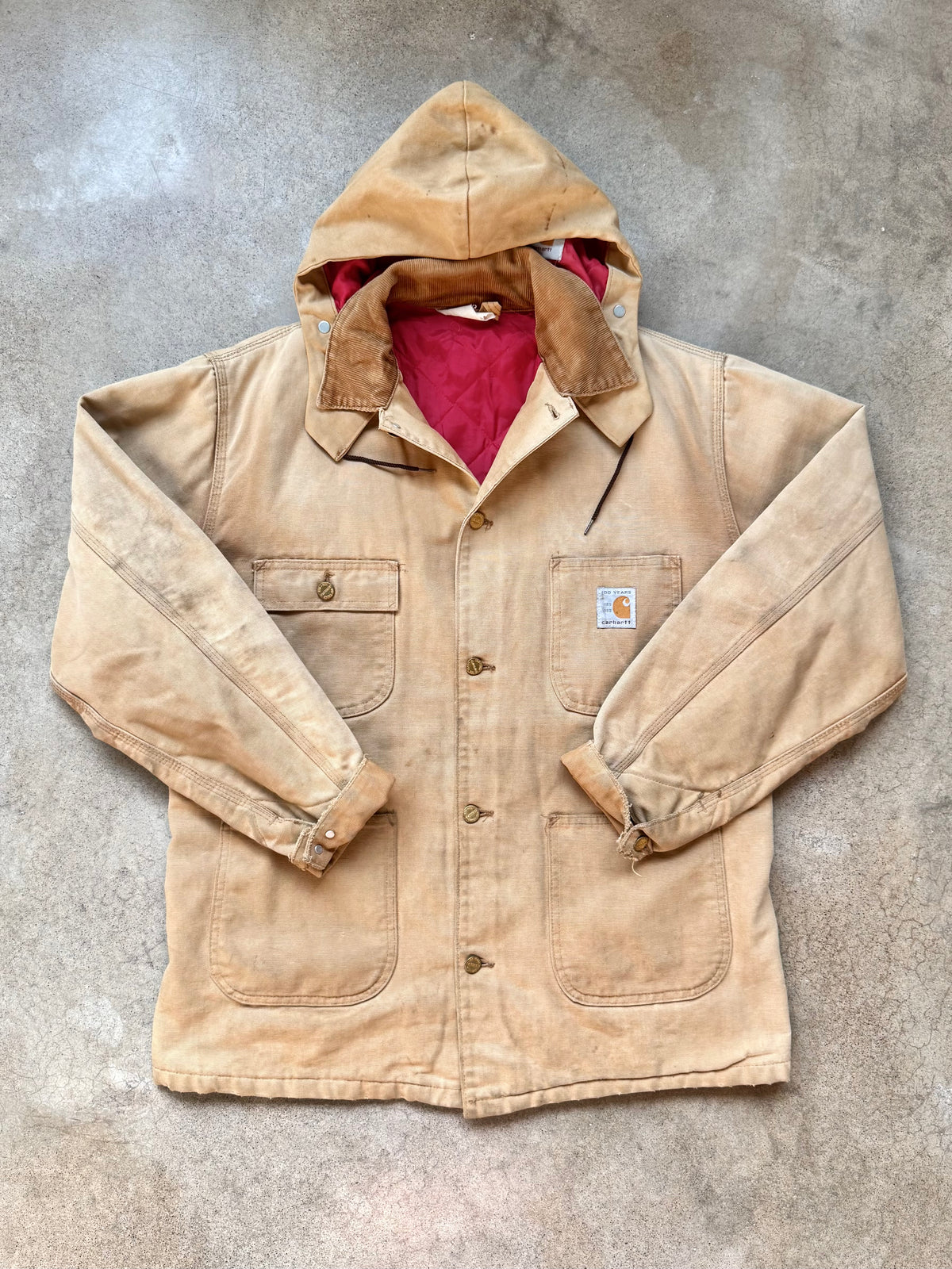 Vintage 1989 Carhartt “100 Years” Insulated Duck Canvas Hooded Chore Coat | Large