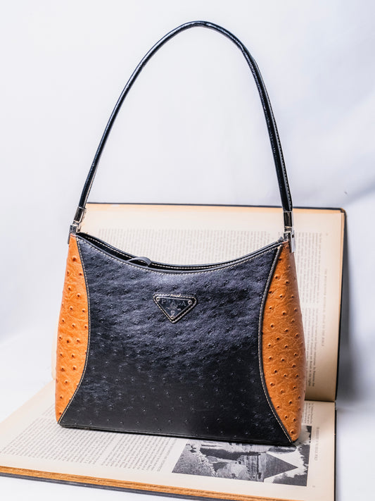 90s Prada Dupe Faux Ostrich Shoulder Bag