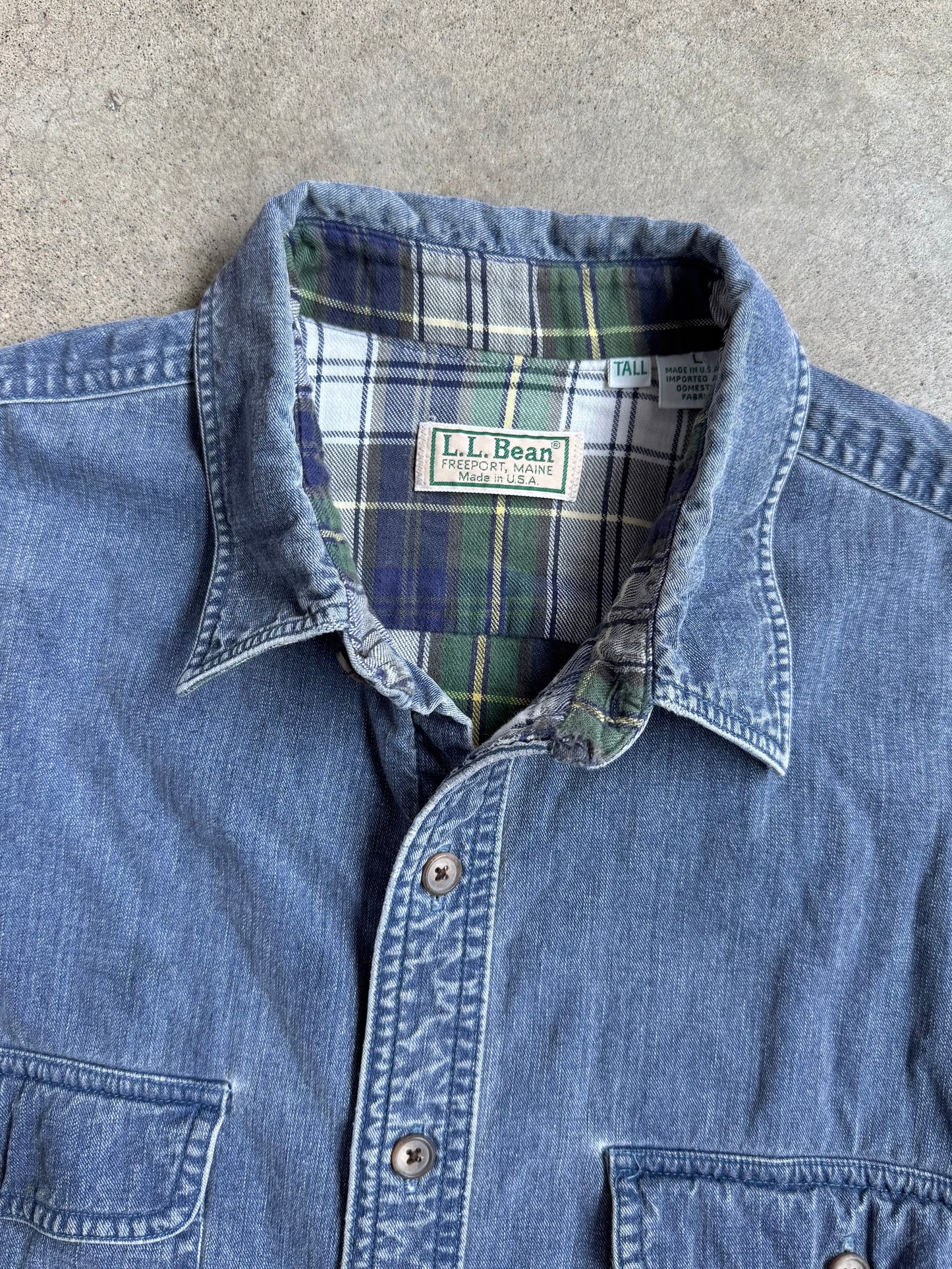 Vintage 1990s L.L. Bean Flannel Lined Denim Utility Shirt | Large