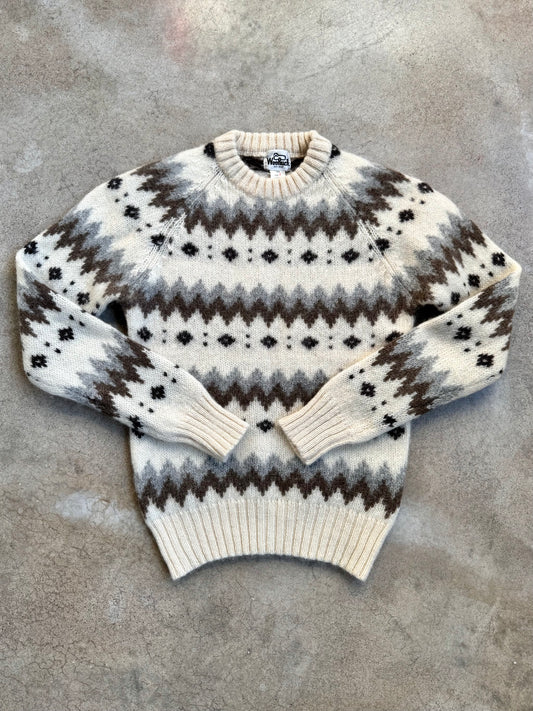 Vintage 1980s Woolrich Neutral Fair Isle Wool Knit Sweater | Medium