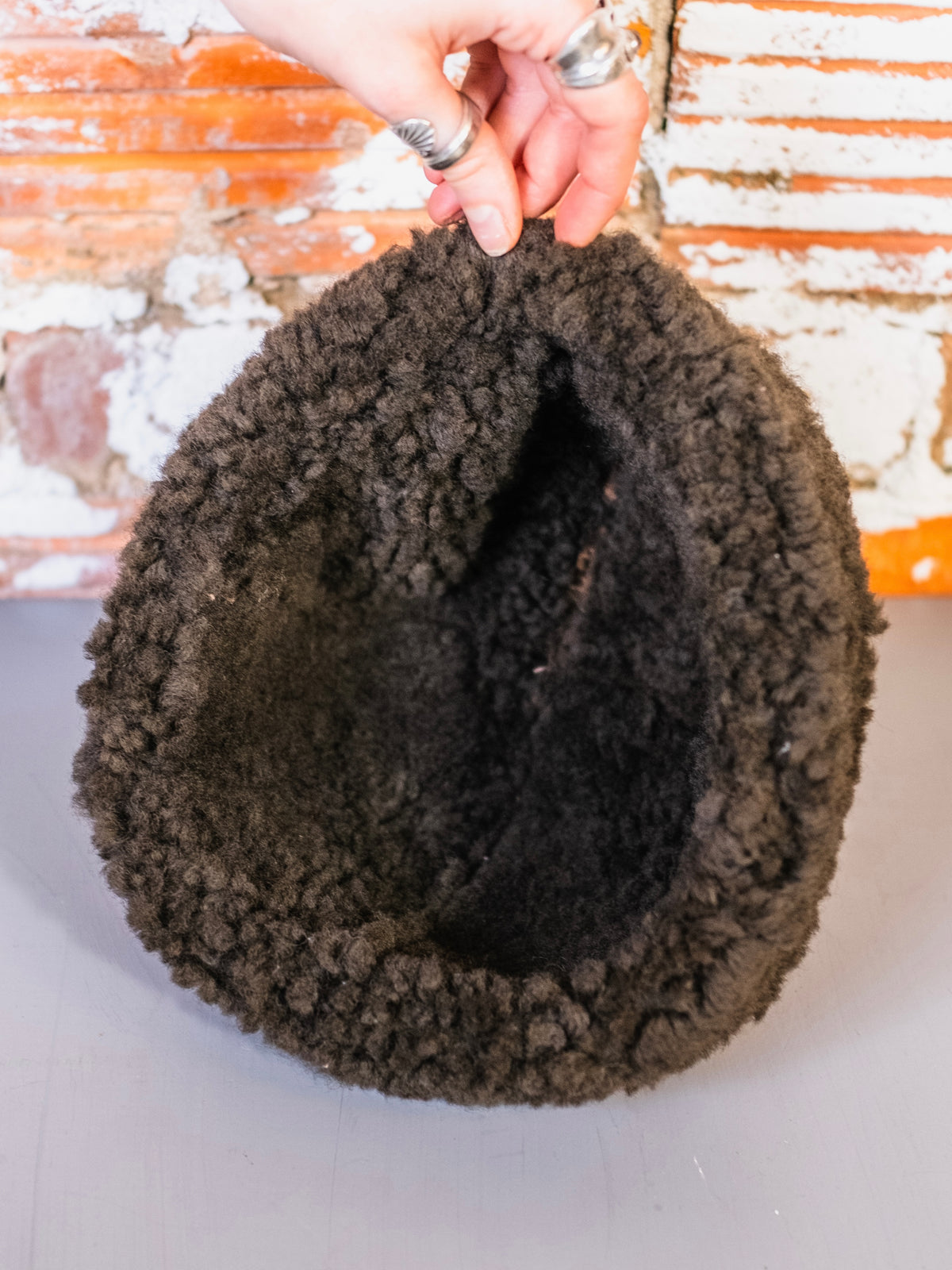 Vintage 1960s Brown Sheepskin Shearling Suede Winter Hat