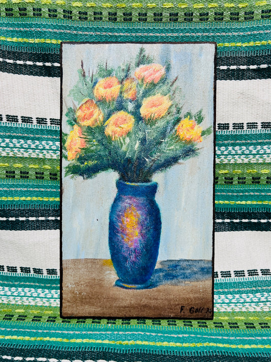 Vintage 1970s Flower Bouquet Vase Wall Art