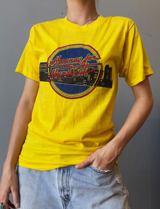 Vintage 1970’s Screen Stars Brand Yellow Hooray For Huntington Graphic Tee