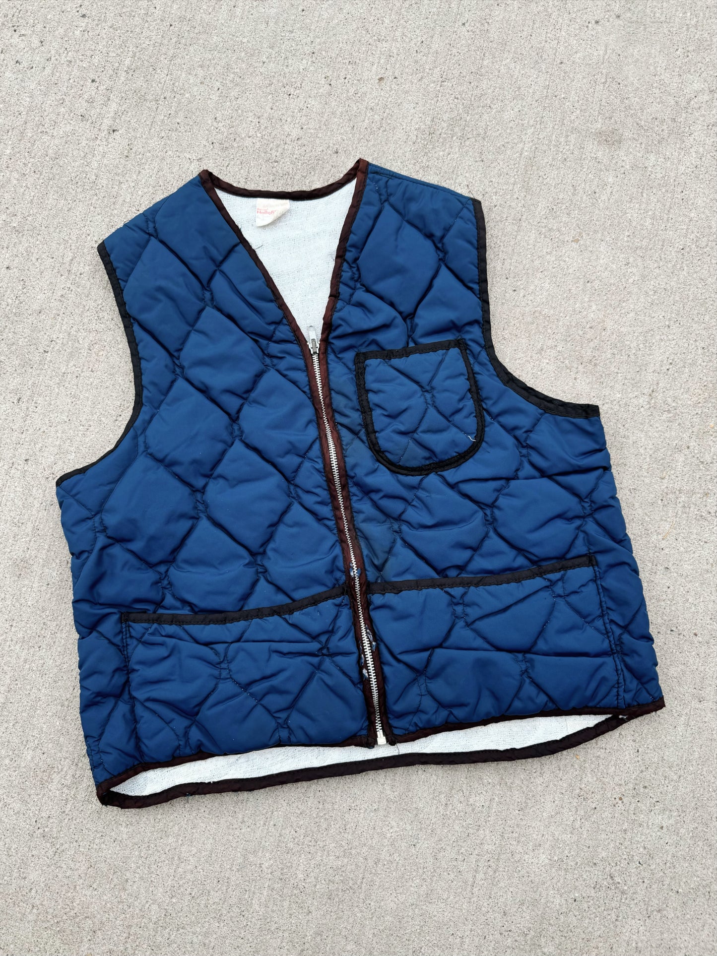 Vintage 1970s Blue Quilted Zip Up Vest | Large