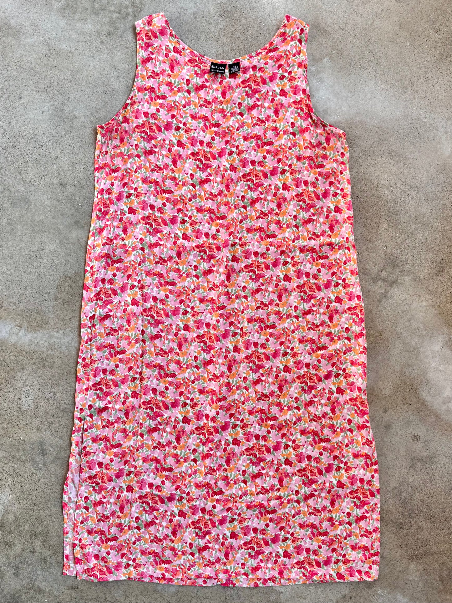 Vintage 1990s Erika Pink Floral Sleeveless Maxi Dress | 2X