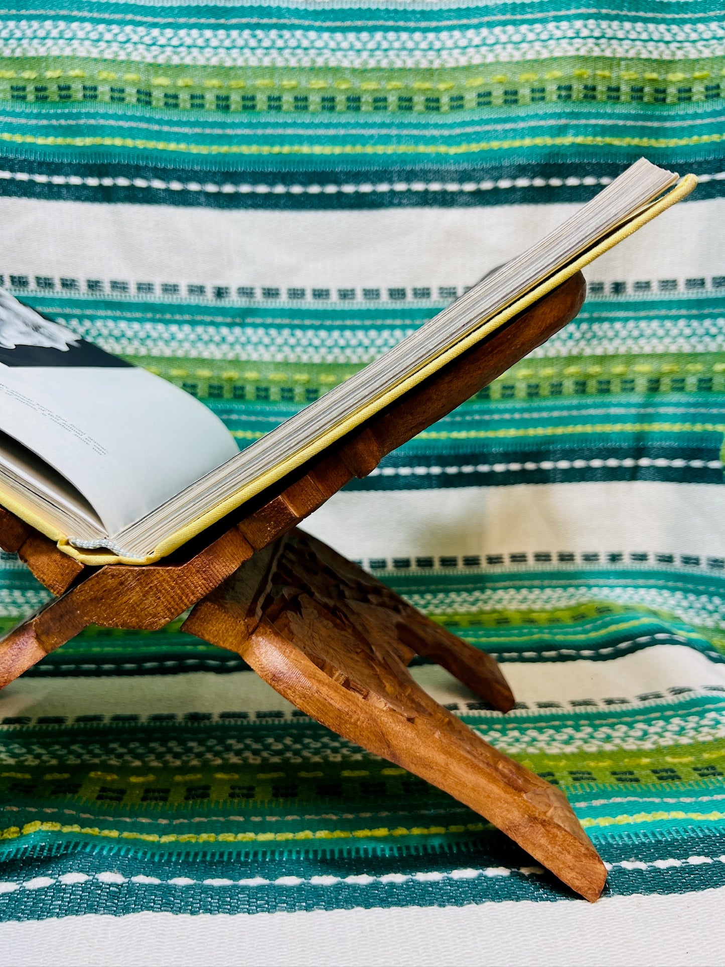 Vintage Carved Teak Wood Folding Book Display