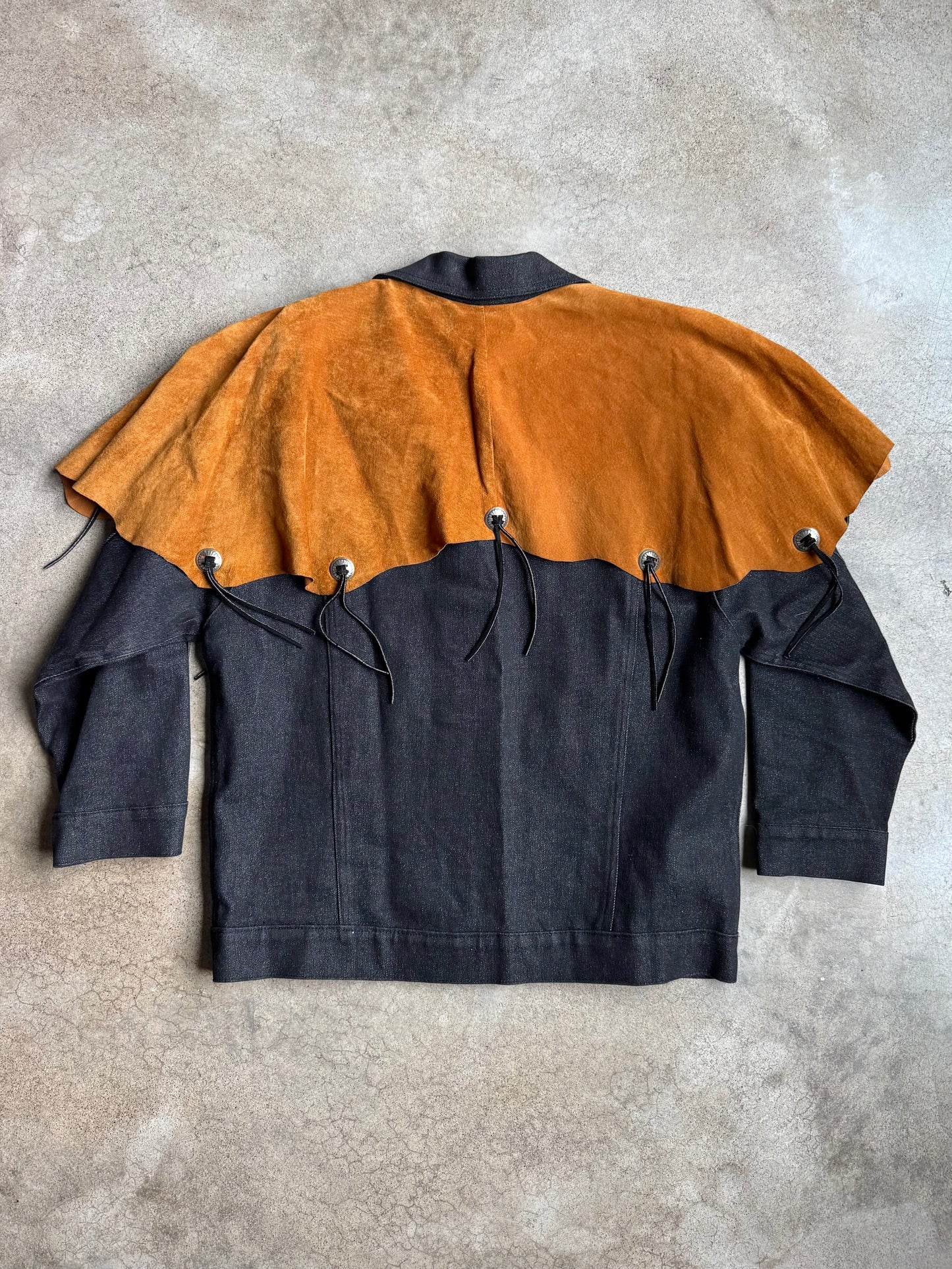 Vintage 1970s Western Suede & Black Denim Ranchers Jacket | Large