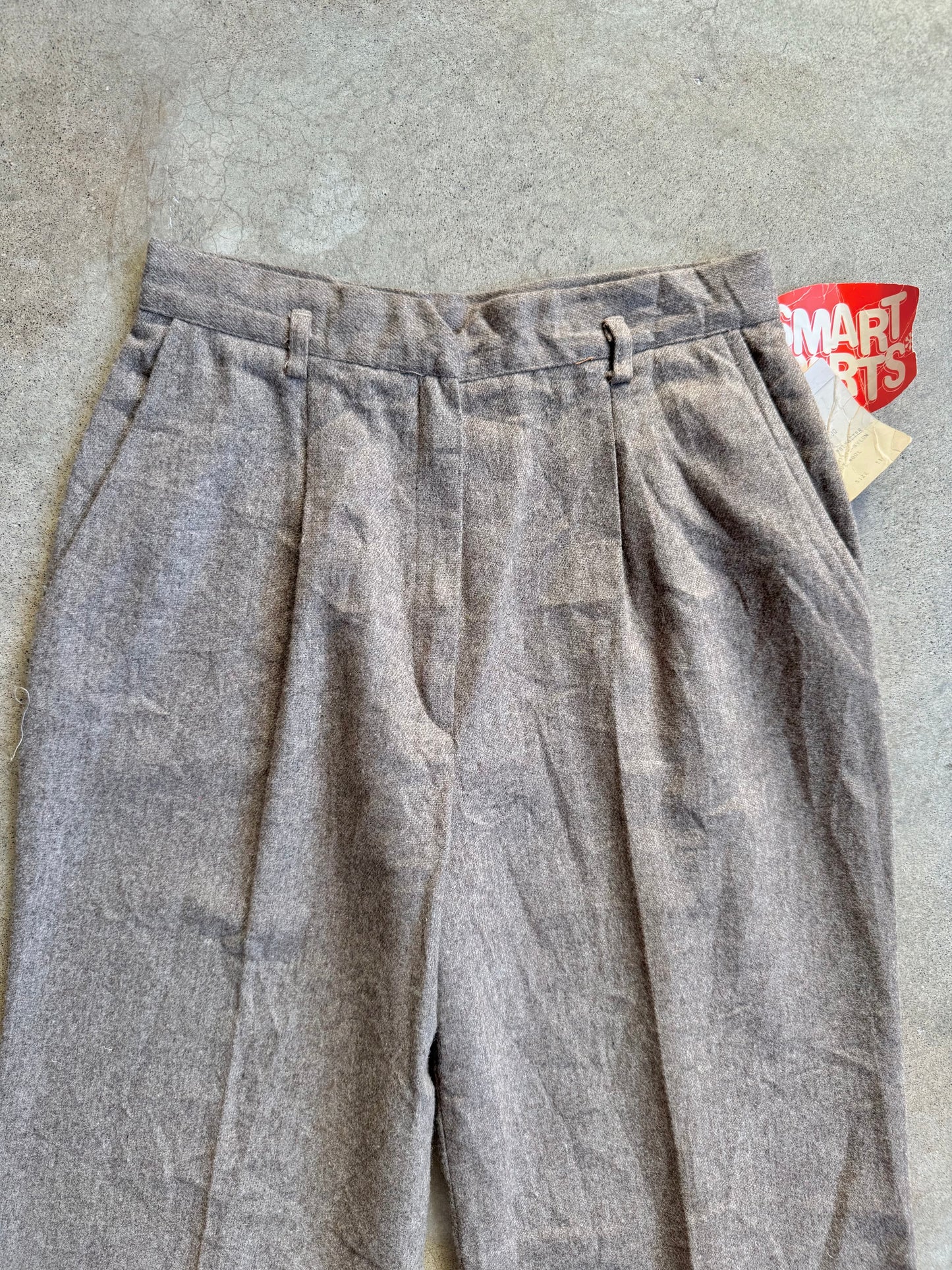 Vintage 1970s Smart Parts Taupe Wool-Blend Pleated Trousers | Waist 27”