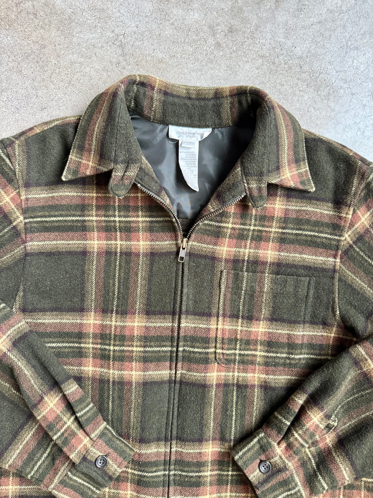 Vintage 1990s Jones New York Green Plaid Wool-Blend Jacket | Large