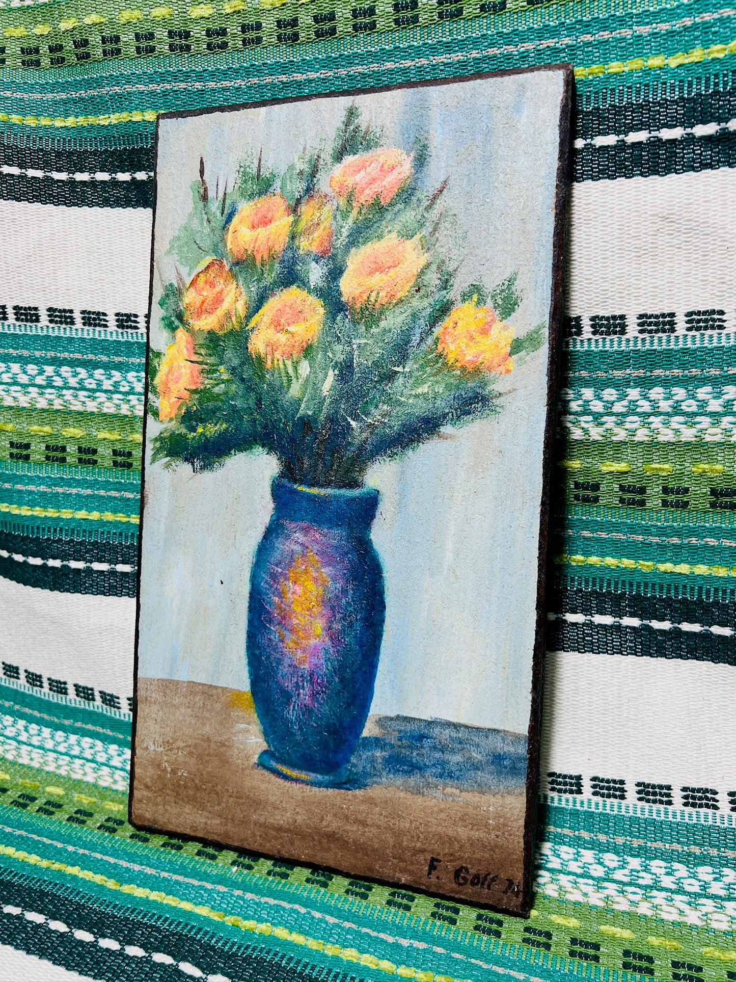 Vintage 1970s Flower Bouquet Vase Wall Art