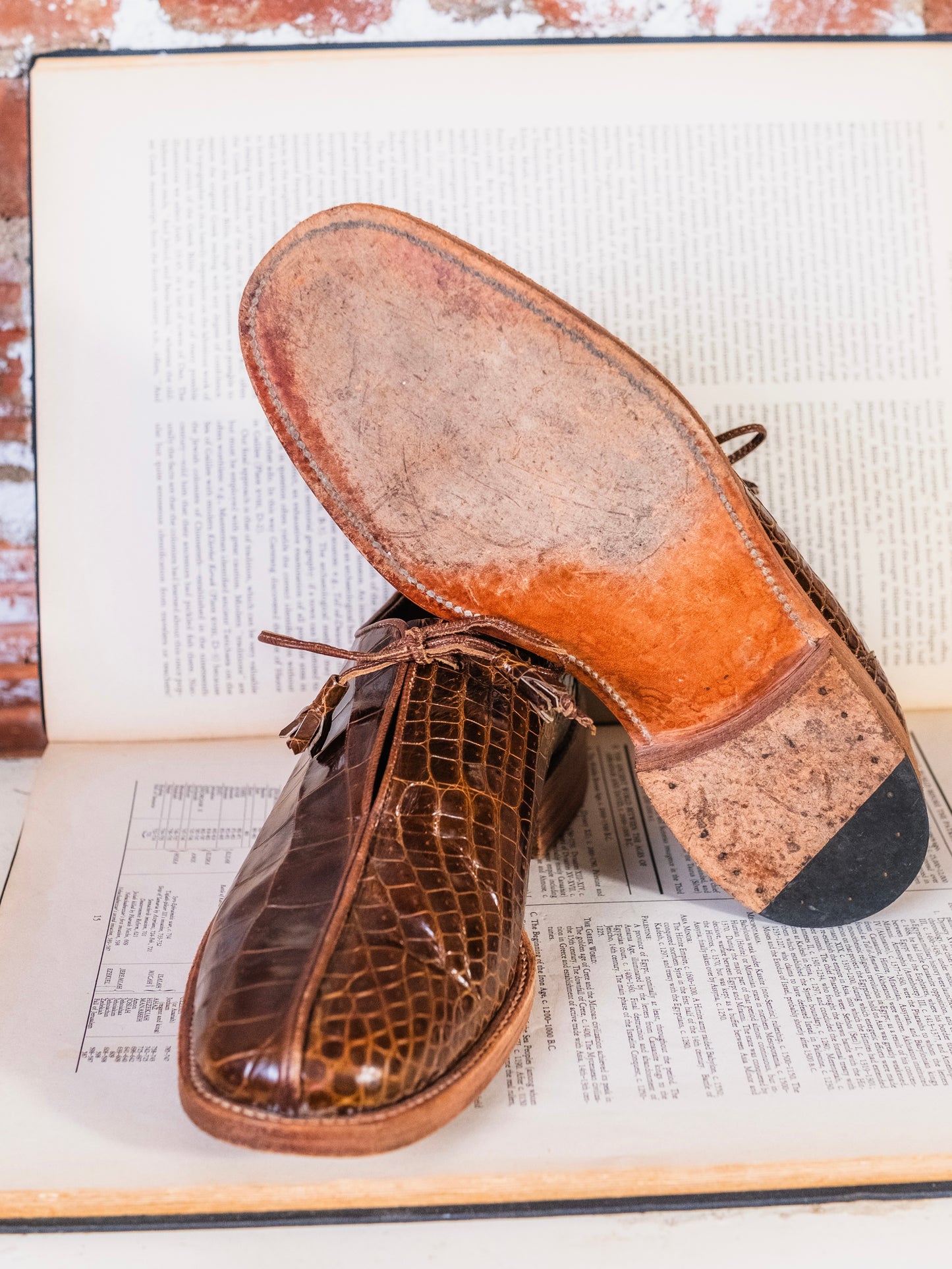 Vintage Brown Croc Leather Derby Dress Shoes