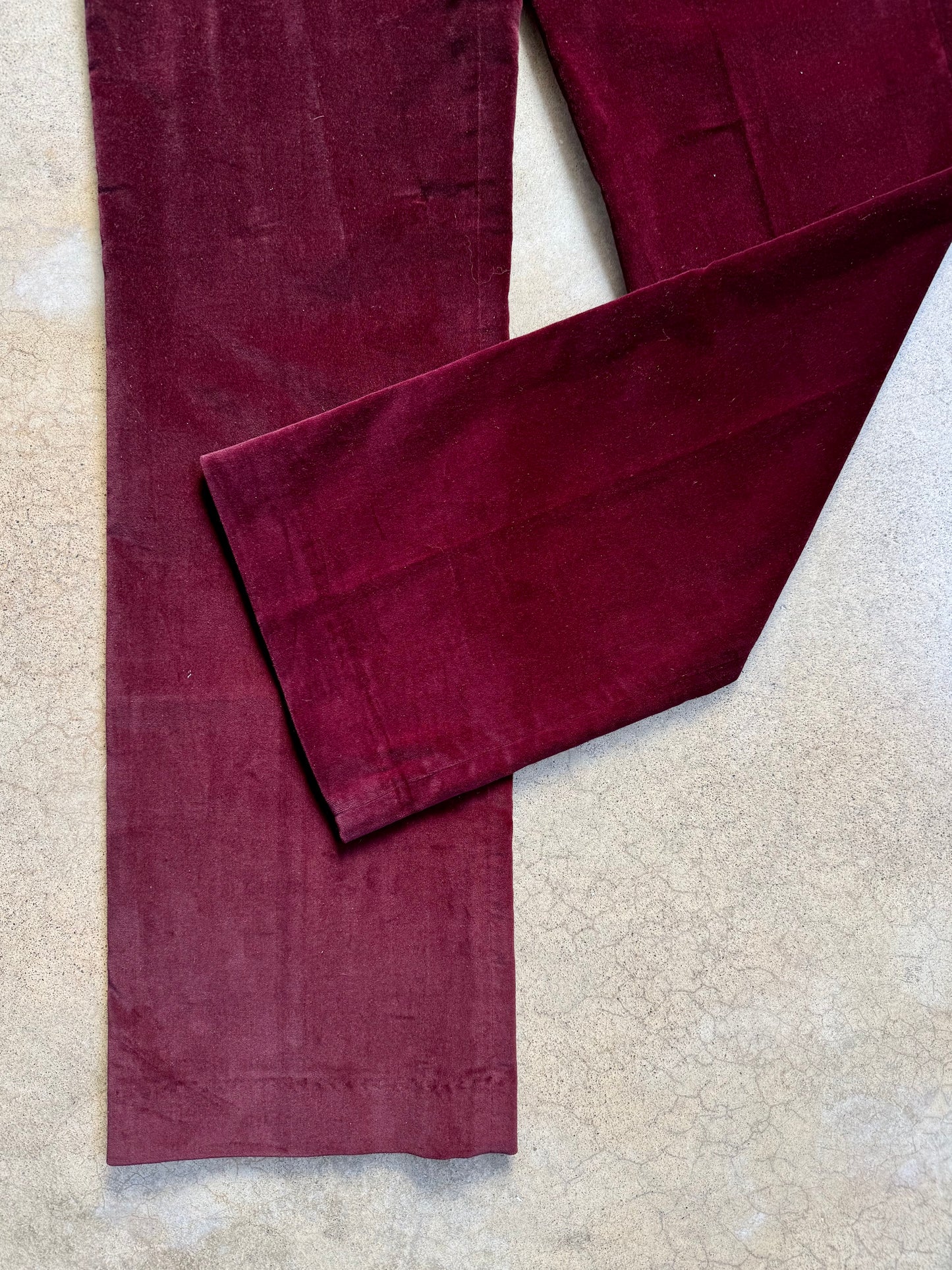 Vintage 1970s Sachel Burgundy Velvet High-Waist Trousers | Waist 28”