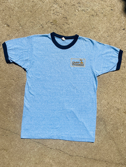 Vintage 1970s Camp Tesomas Blue Ringer Tee | Medium