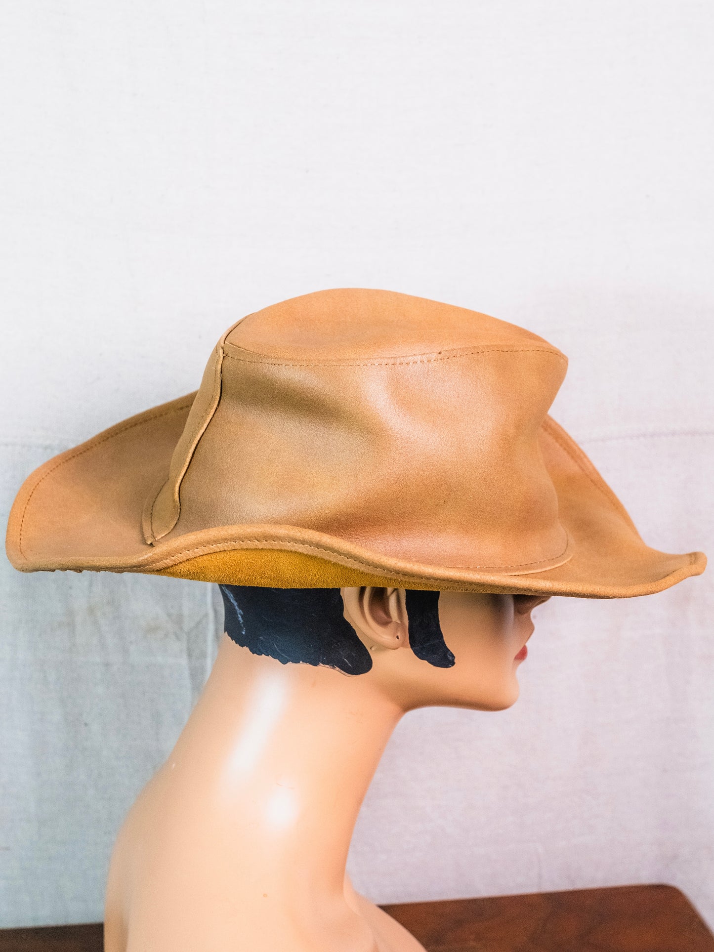 Vintage 1990s Dollywood Tan Leather Cowboy Hat