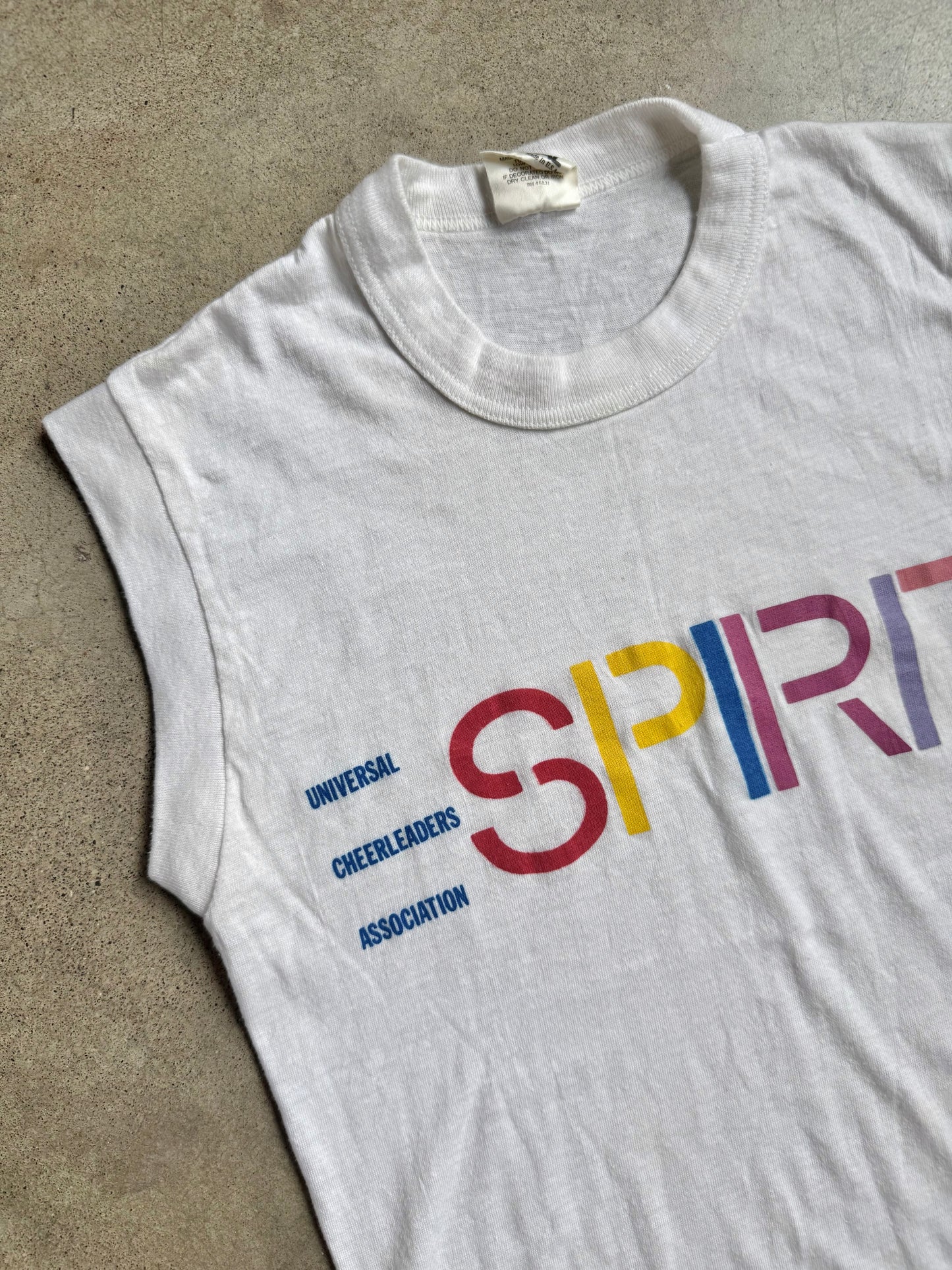 Vintage 1980s Universal Cheer Association Espirit Graphic Tank Top | Small