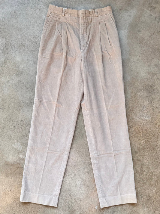Vintage 1970s Beige Corduroy Pleated Trousers | Waist 27”