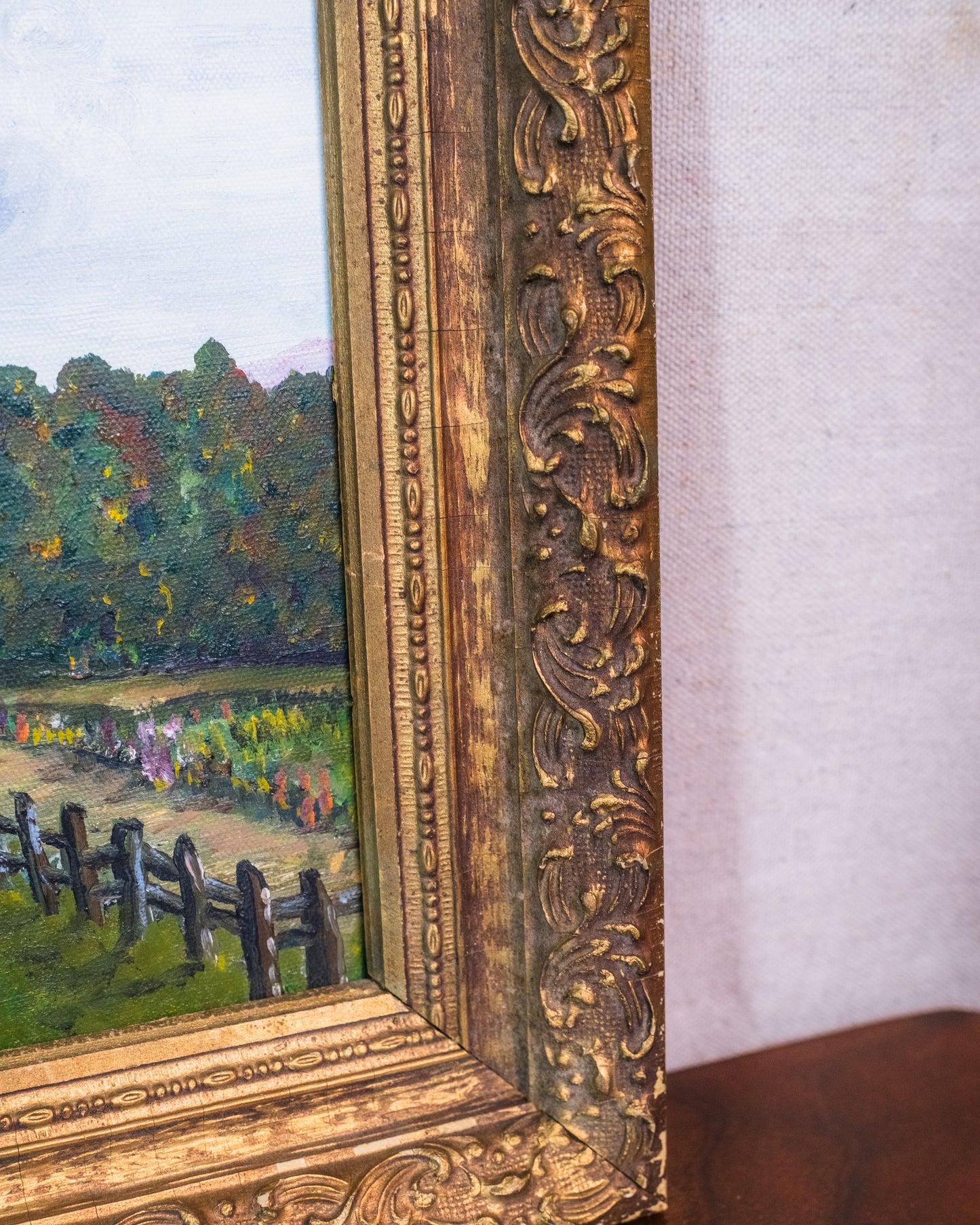 Vintage 1950s Framed "Man & His Cottage " Oil on Canvas Folk Art Painting | Signed
