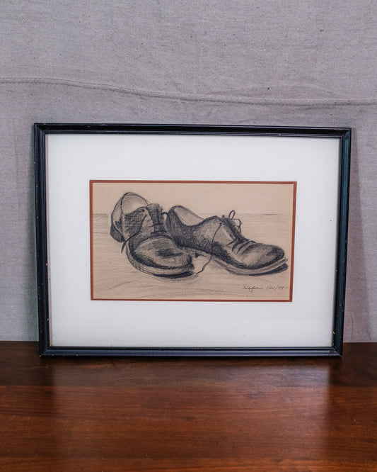 Vintage 1940s Framed "C's Shoes" Drawing Sketch Artwork | Signed