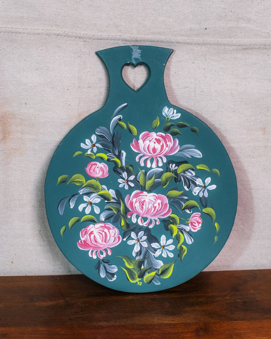 Vintage 1970s Scandinavian Hand-Painted Flower Pattern Ceramic Wall Hanging