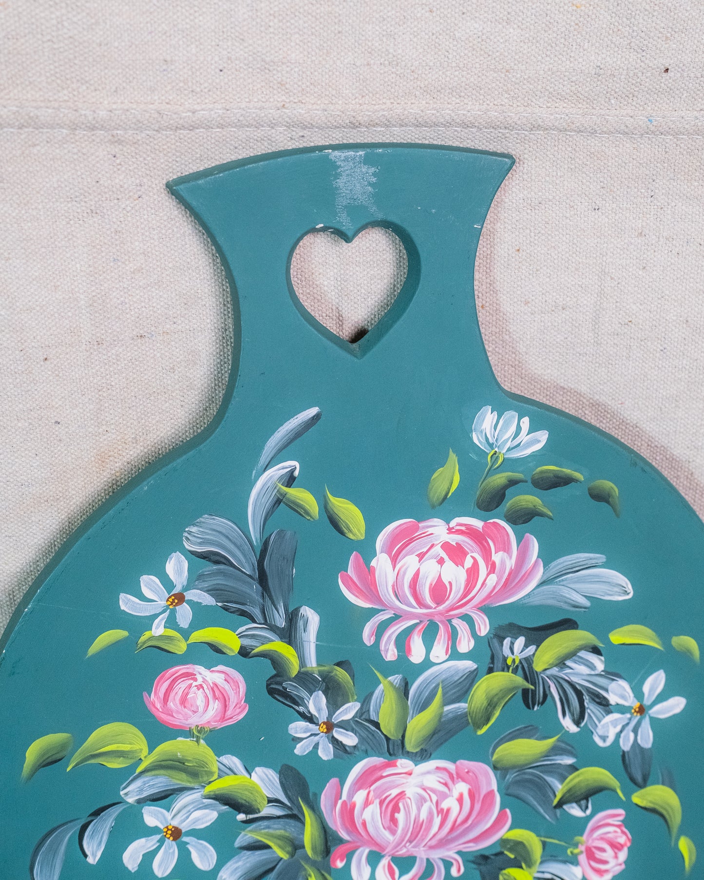 Vintage 1970s Scandinavian Hand-Painted Flower Pattern Ceramic Wall Hanging