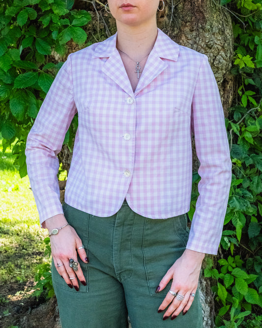 Vintage 1960s Sears Junior Bazaar Pink Gingham Cropped Blouse | S/M