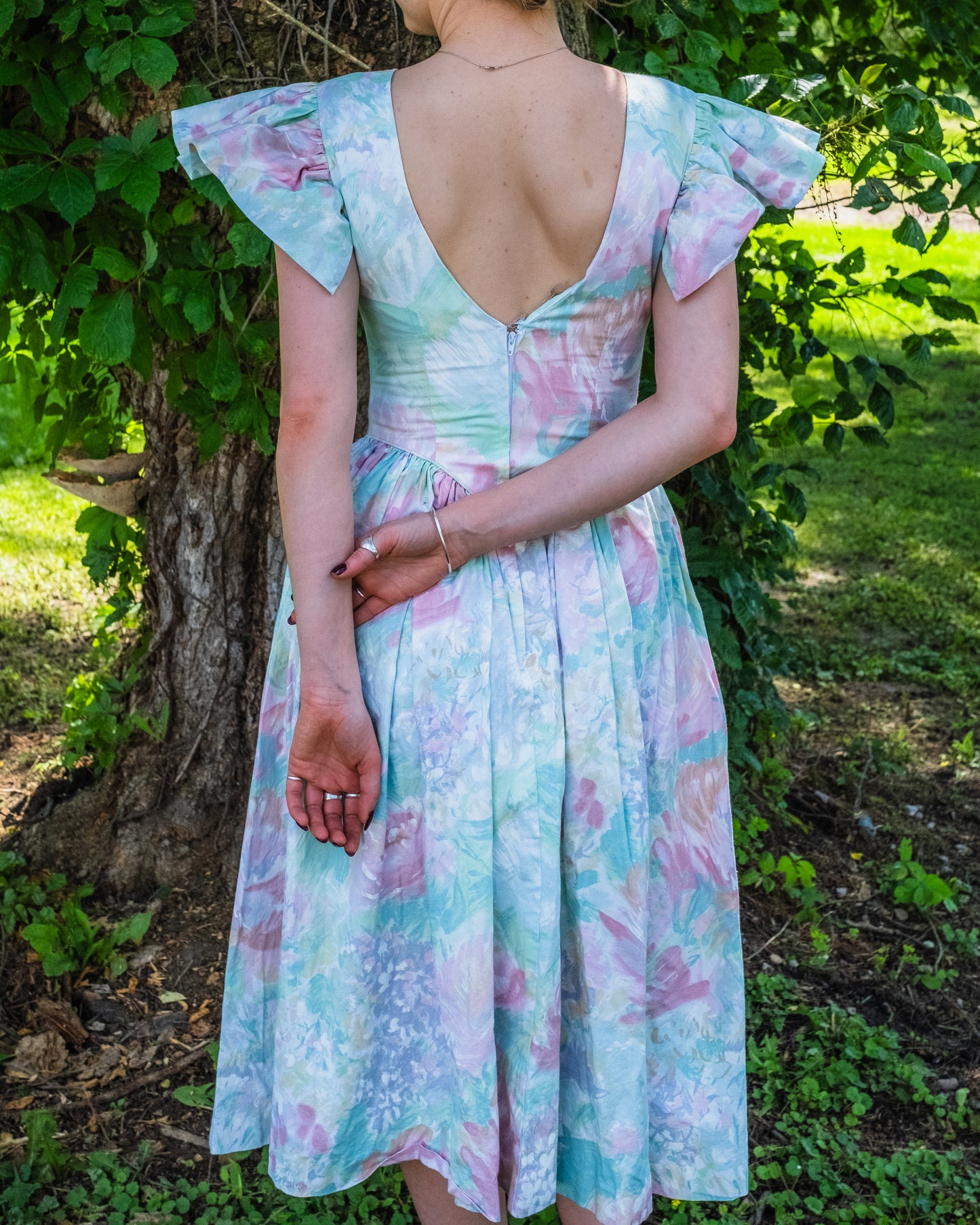 Vintage 1980s JCPenney Pastel Floral Puff Sleeve Formal Dress | Small