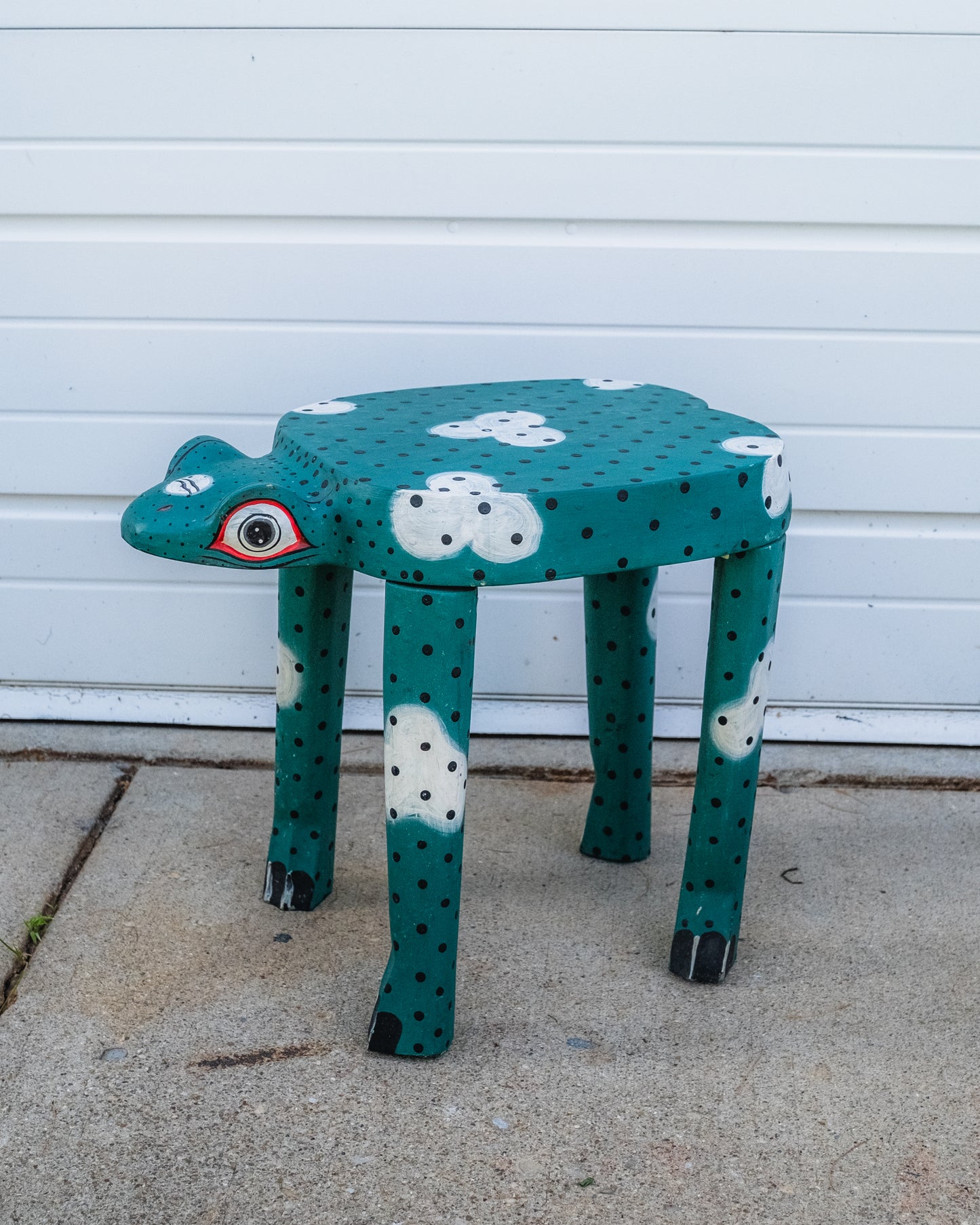 Vintage Balinese Wood-Carved Spotted Frog Stool