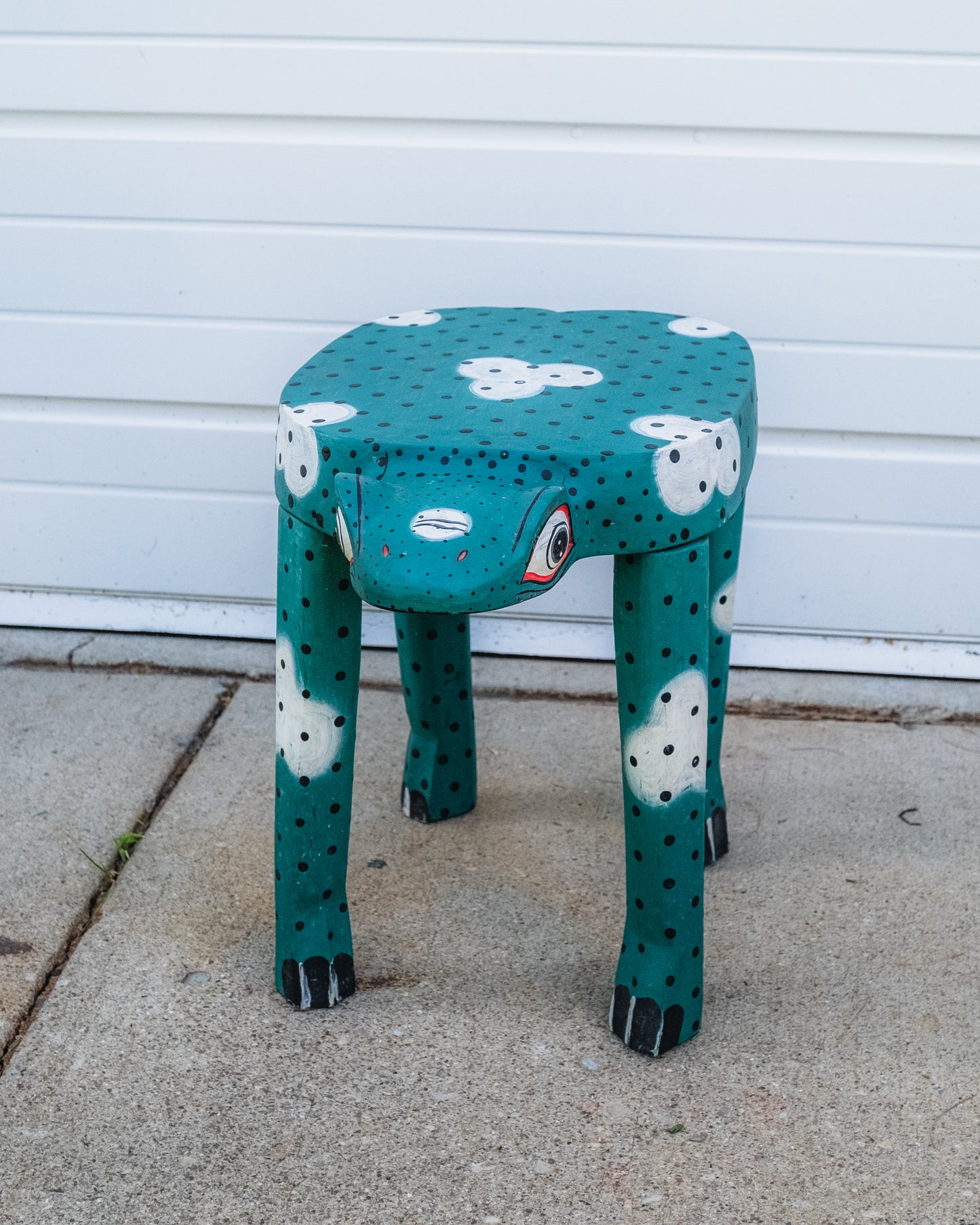 Vintage Balinese Wood-Carved Spotted Frog Stool