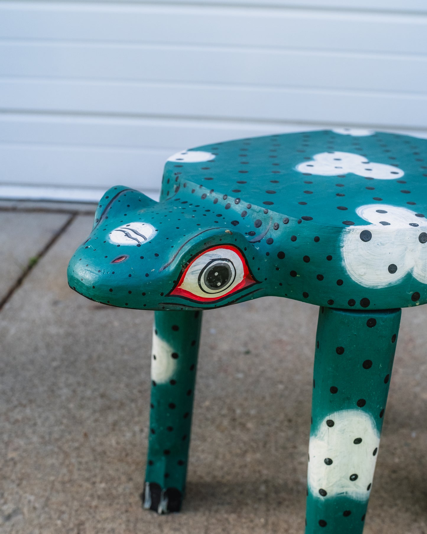 Vintage Balinese Wood-Carved Spotted Frog Stool