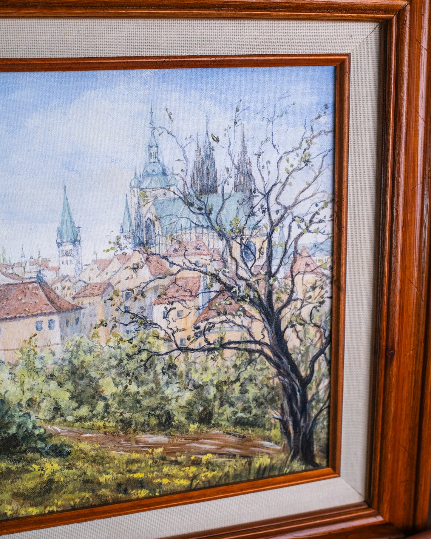 Framed St. Vitus Cathedral Prague Acrylic Painting on Canvas | Signed