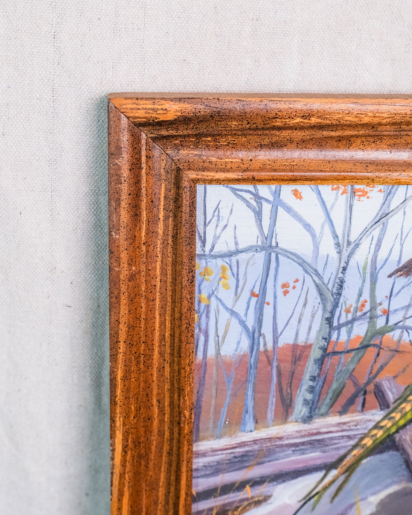Vintage 1960s Framed Pheasant Oil on Board Painting