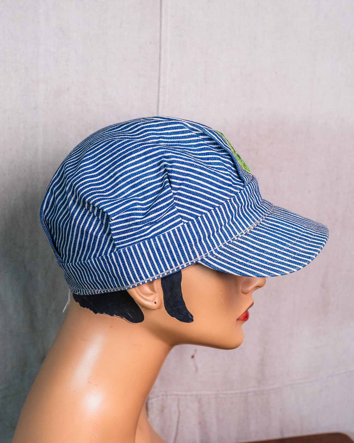 Vintage Blue & White Striped Southern Railway Patched Conductor Hat
