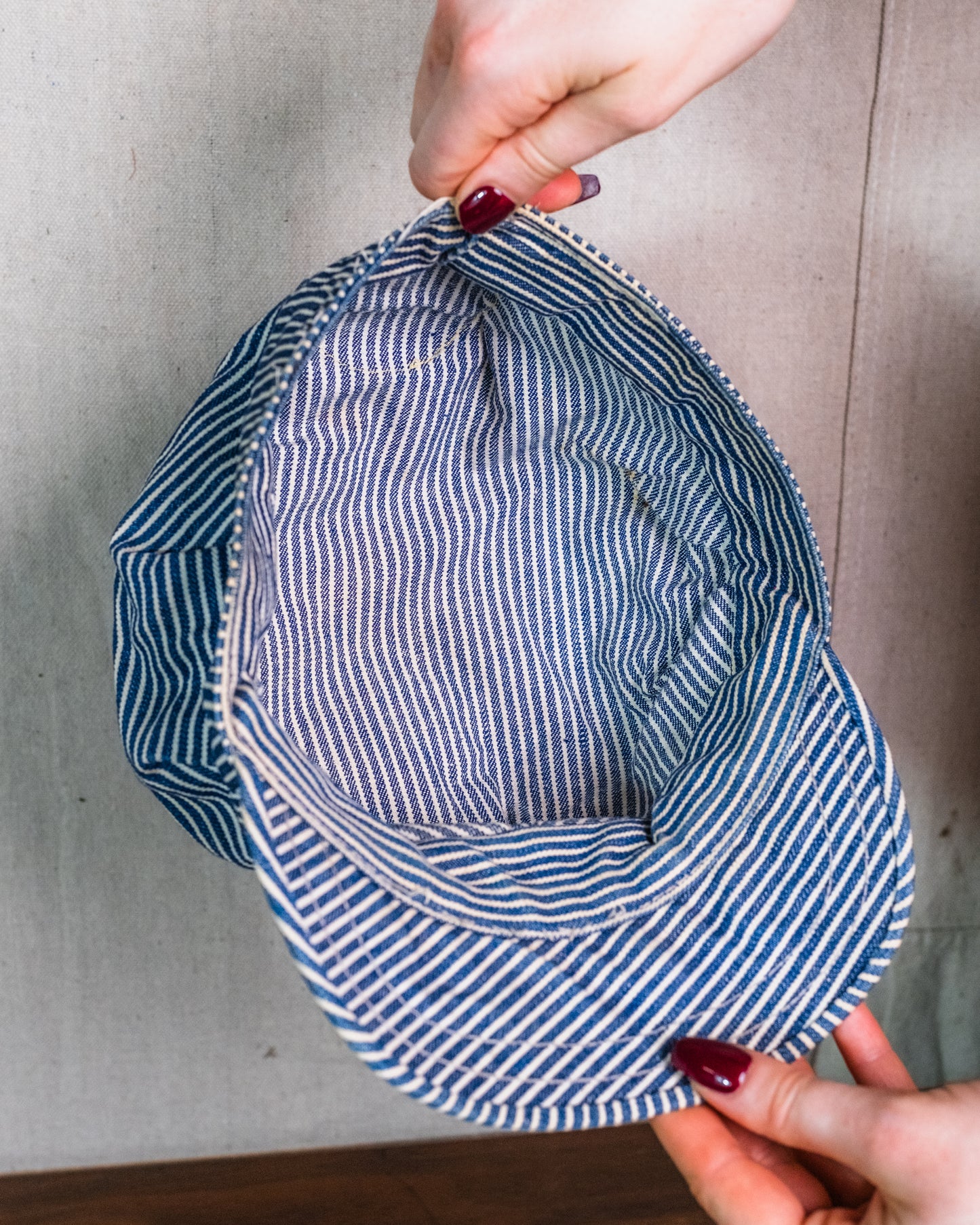 Vintage Blue & White Striped Southern Railway Patched Conductor Hat