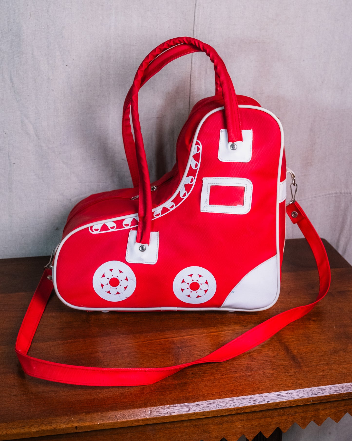 Vintage 1970s Red Vinyl Roller Skate Duffel Bag