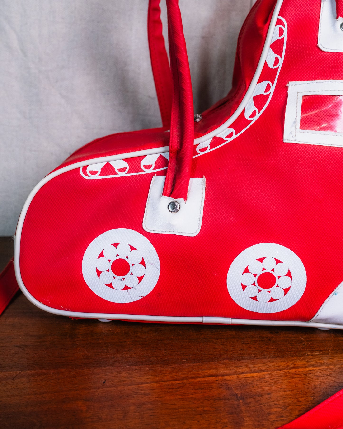 Vintage 1970s Red Vinyl Roller Skate Duffel Bag