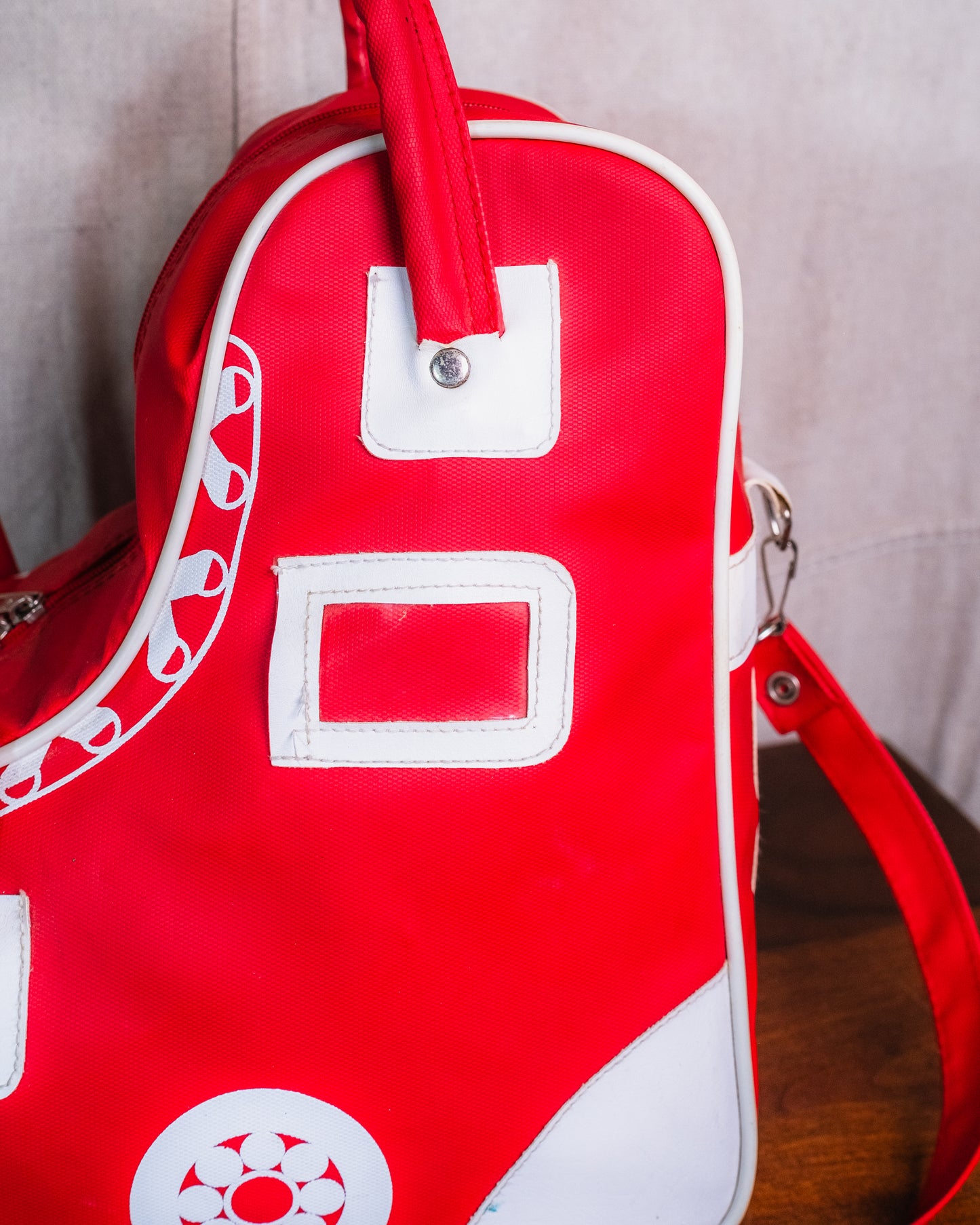 Vintage 1970s Red Vinyl Roller Skate Duffel Bag