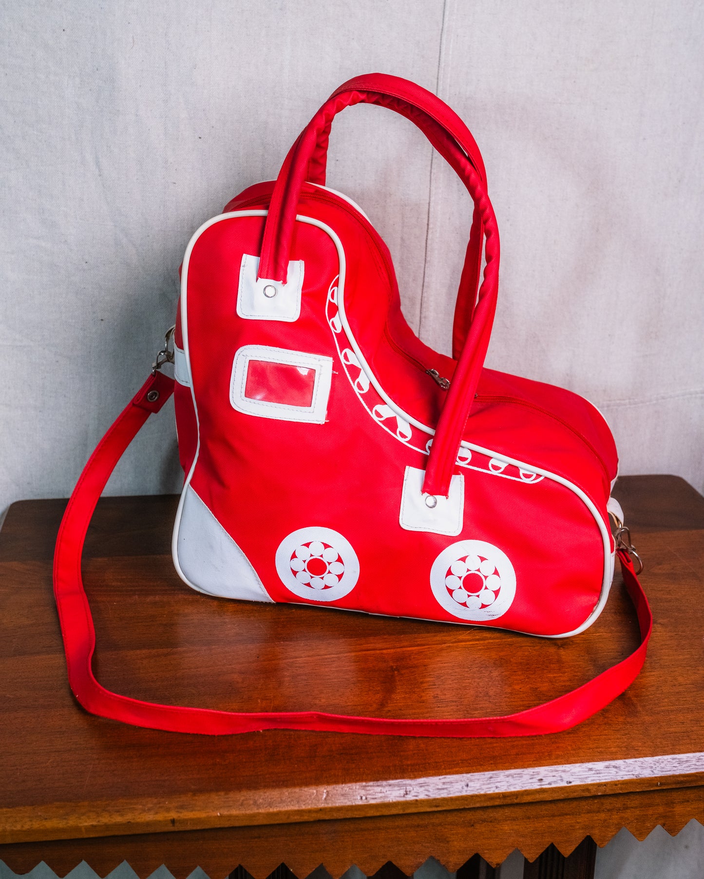 Vintage 1970s Red Vinyl Roller Skate Duffel Bag