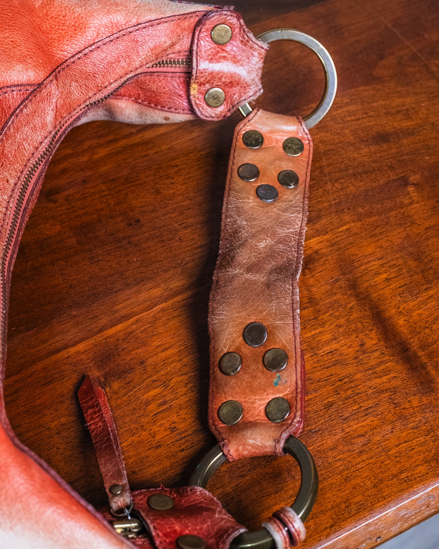 Vintage Isabella Fiore Oasis Studded Leather Distressed Hobo Shoulder Bag