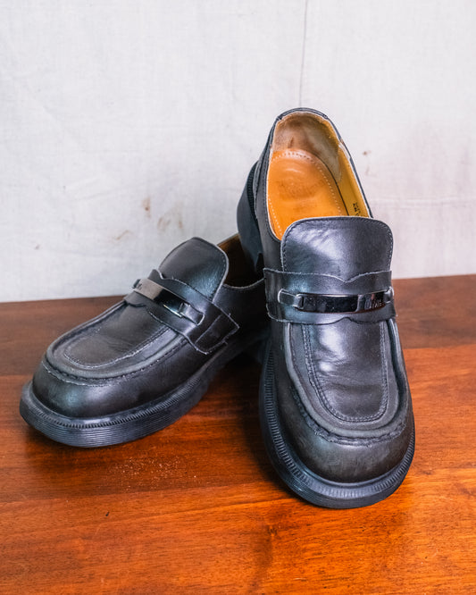 Vintage Dr. Martens Black Leather Silver Buckle Chunky Loafers | UK6 / US8