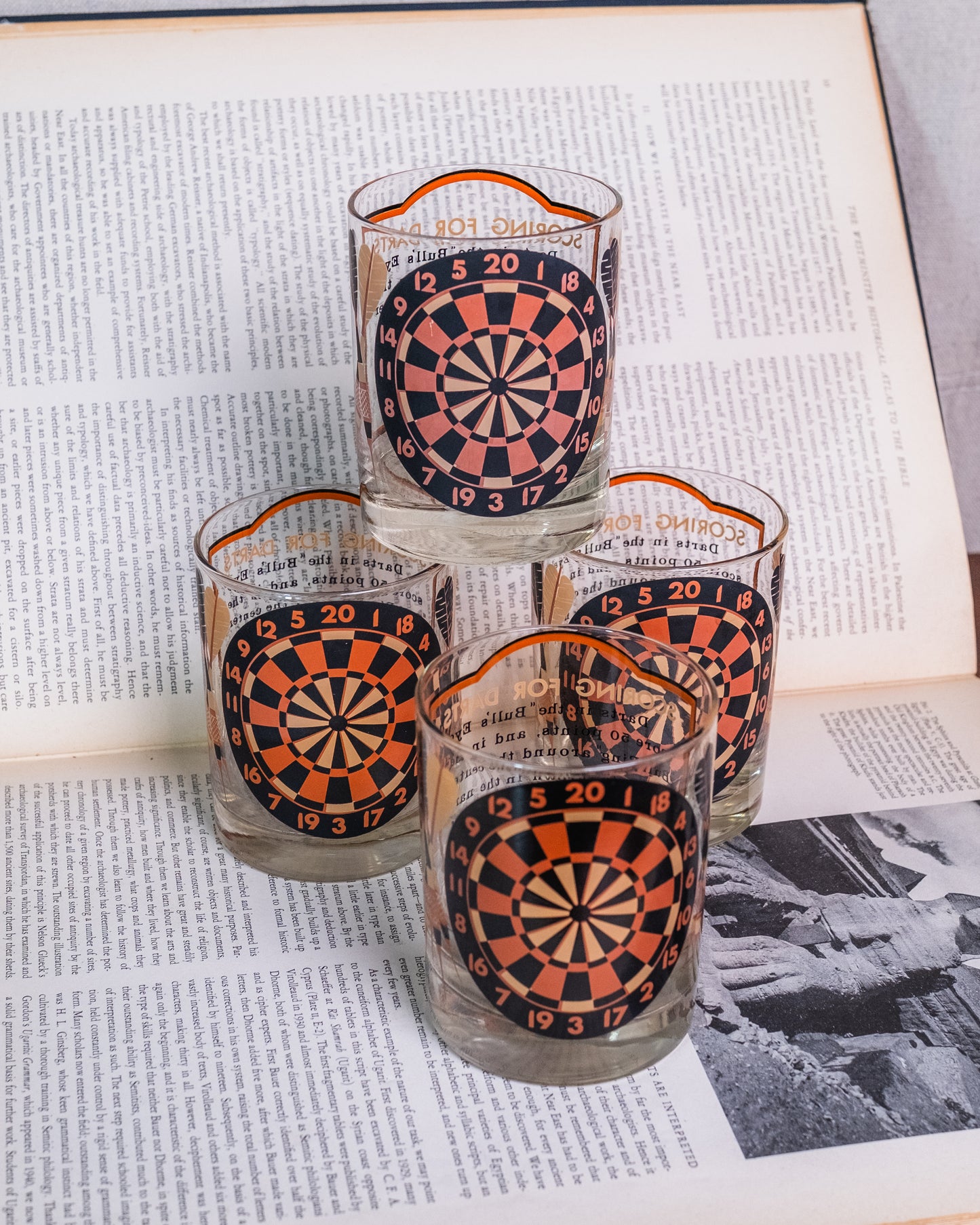 Vintage Mid-Century Georges Briard “Scoring for Darts” Lowball Glasses | Set of 4