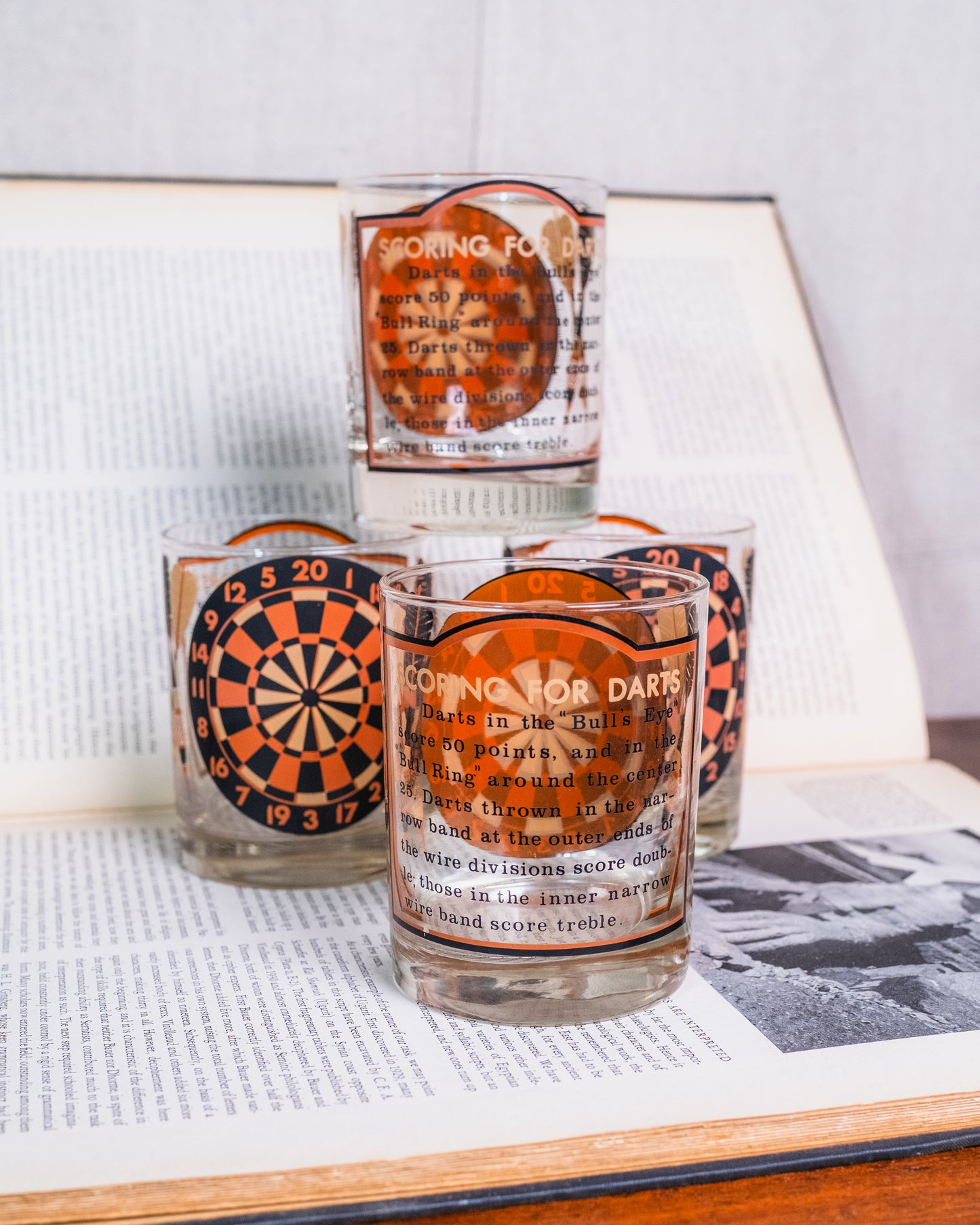 Vintage Mid-Century Georges Briard “Scoring for Darts” Lowball Glasses | Set of 4
