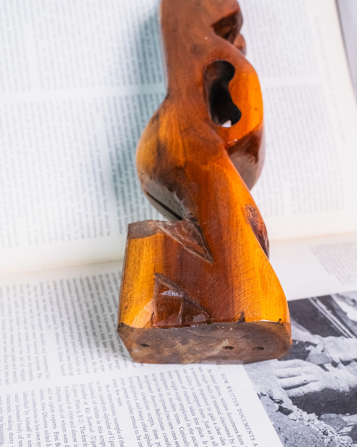 Vintage Wood-Carved Kneeling Pregnant Woman Sculpture