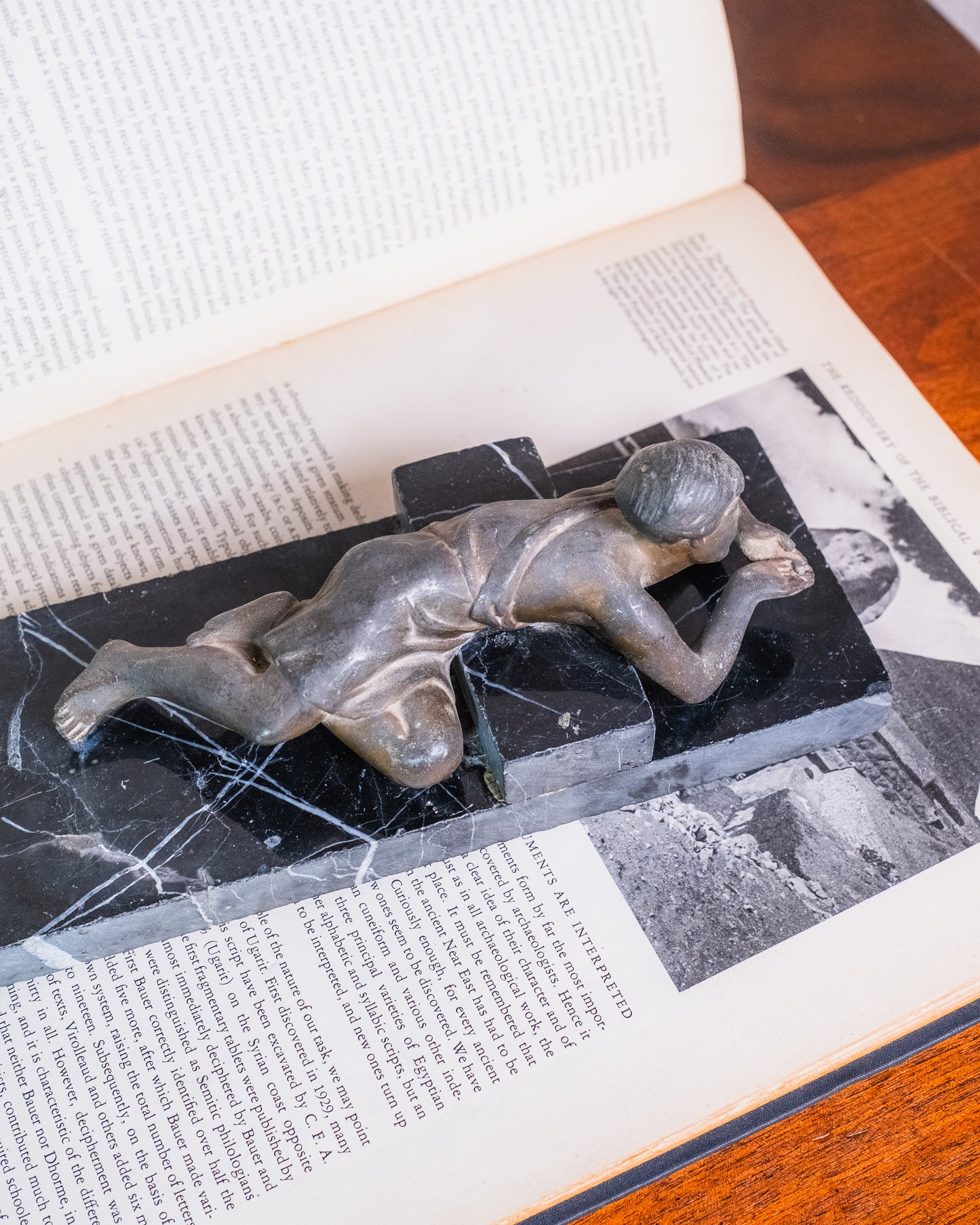 Antique 1920s Art Deco Bronze & Marble Reclining Figure Sculpture