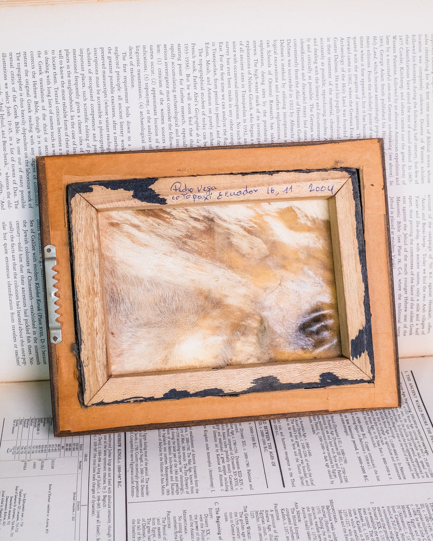 Vintage Framed Ecuadorian Tigua "Two Farmers" Oil on Sheepskin Painting | Signed