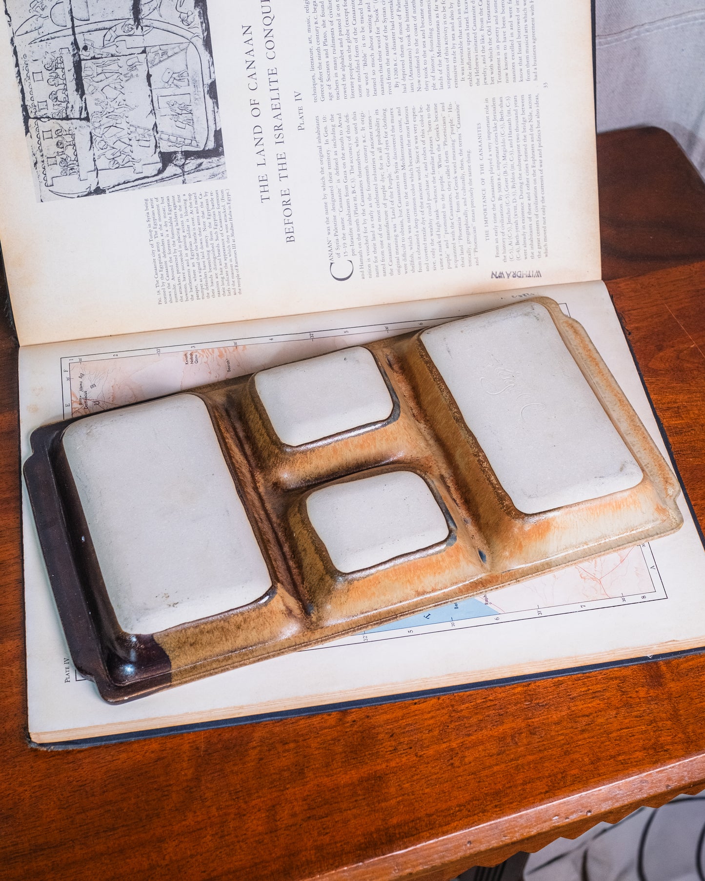 Vintage 1970s Handmade Studio Pottery Sectioned Serving Tray