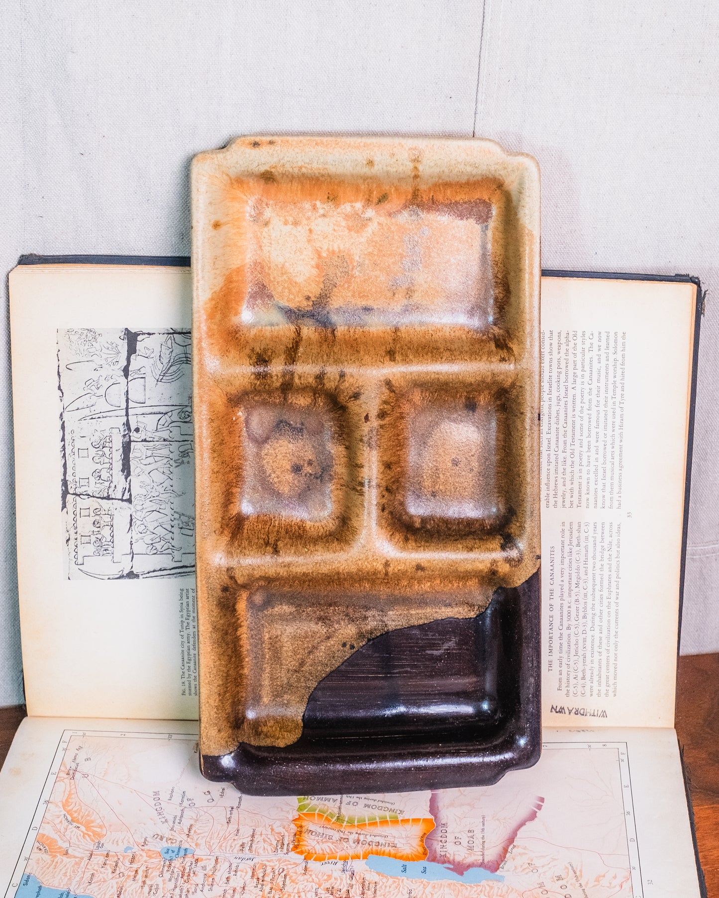 Vintage 1970s Handmade Studio Pottery Sectioned Serving Tray