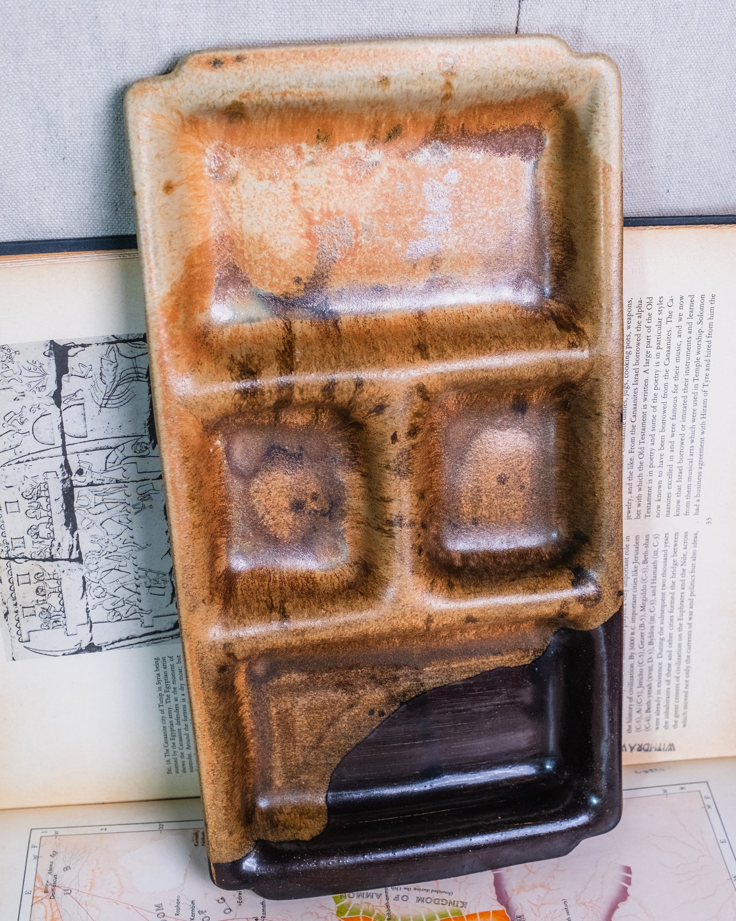 Vintage 1970s Handmade Studio Pottery Sectioned Serving Tray